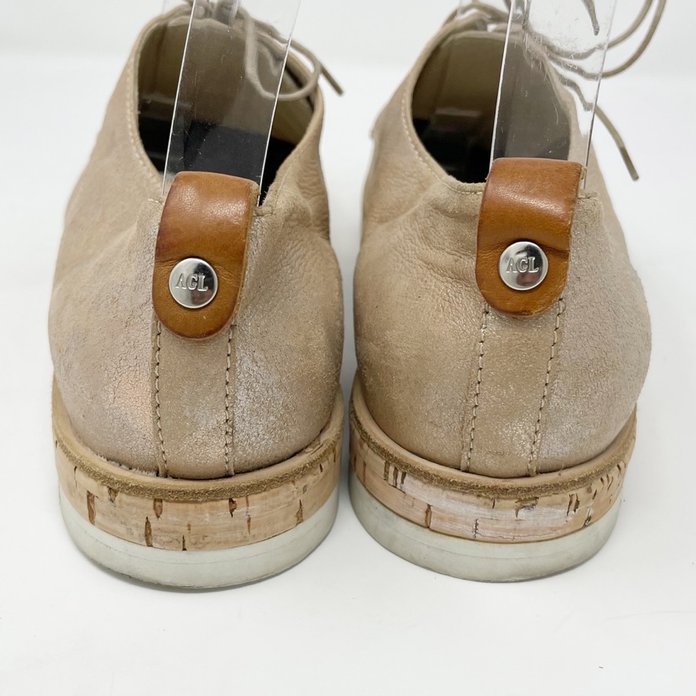 AGL Juliet Rose Gold Metallic Cork Platform Oxfords Shoes 40 - Picture 6 of 13